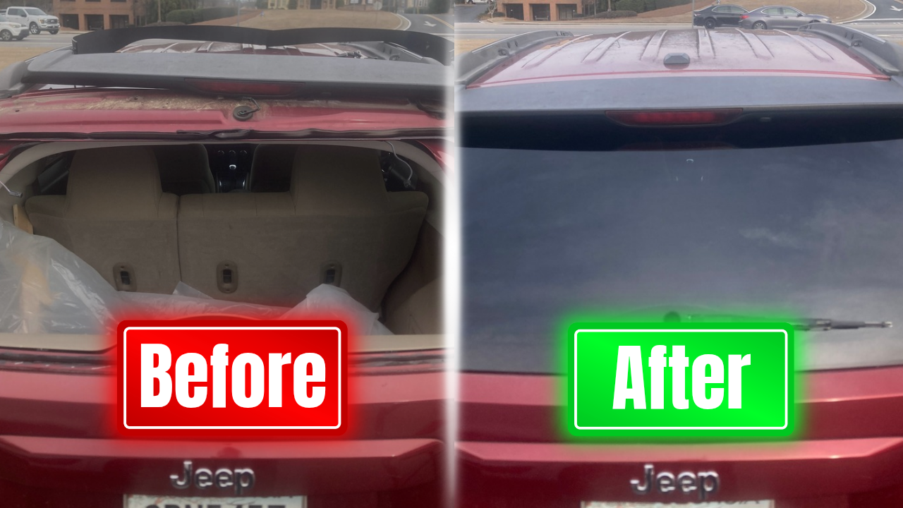 before after rear windshield replacement by juste's glass